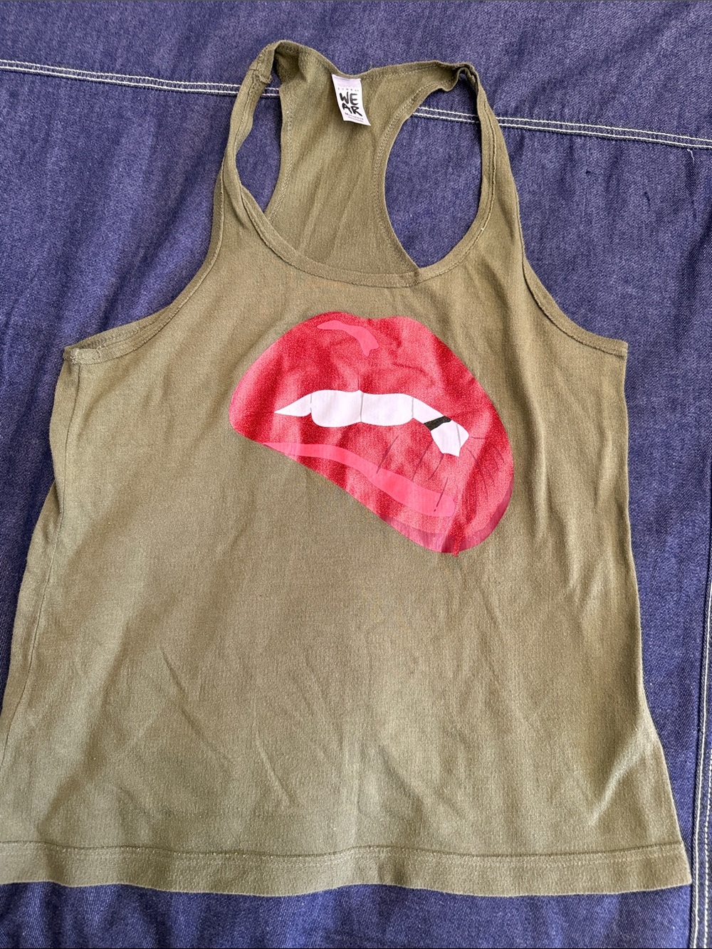 Zumba Fitness Olive Green Tank Top with Red Lip Graphic